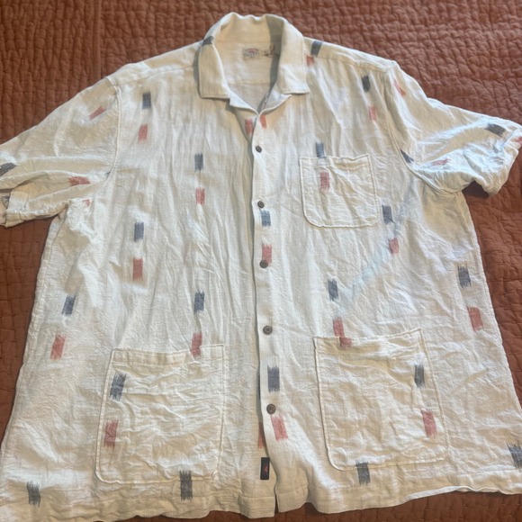 Faherty Brand Other - Faherty Brand Mens XXL Short Sleeve Ikat Print Linen Blend Camp Shirt Cream